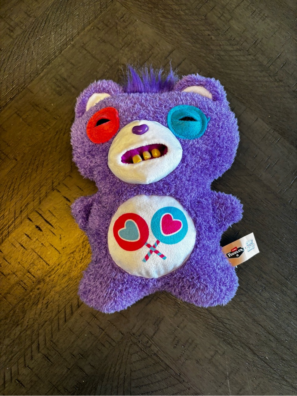 Purple care bear fuggler Plush Bear Toy with Heart Eyes